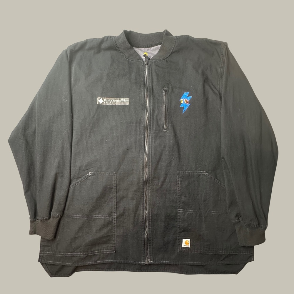 Carhartt Scrub Jacket Mens L C84108 Black Logo Embroidered Bomber Style Workwear